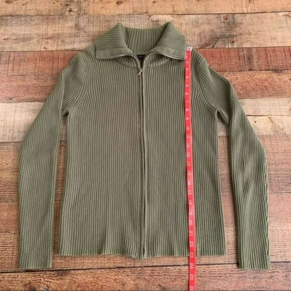 Grace Elements ribbed knit full zip up green sweater with oversized collar - M - Picture 4 of 8